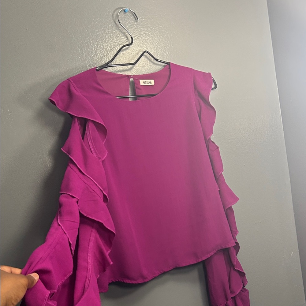 Purple Ruffled Flutter Sleeve Blouse